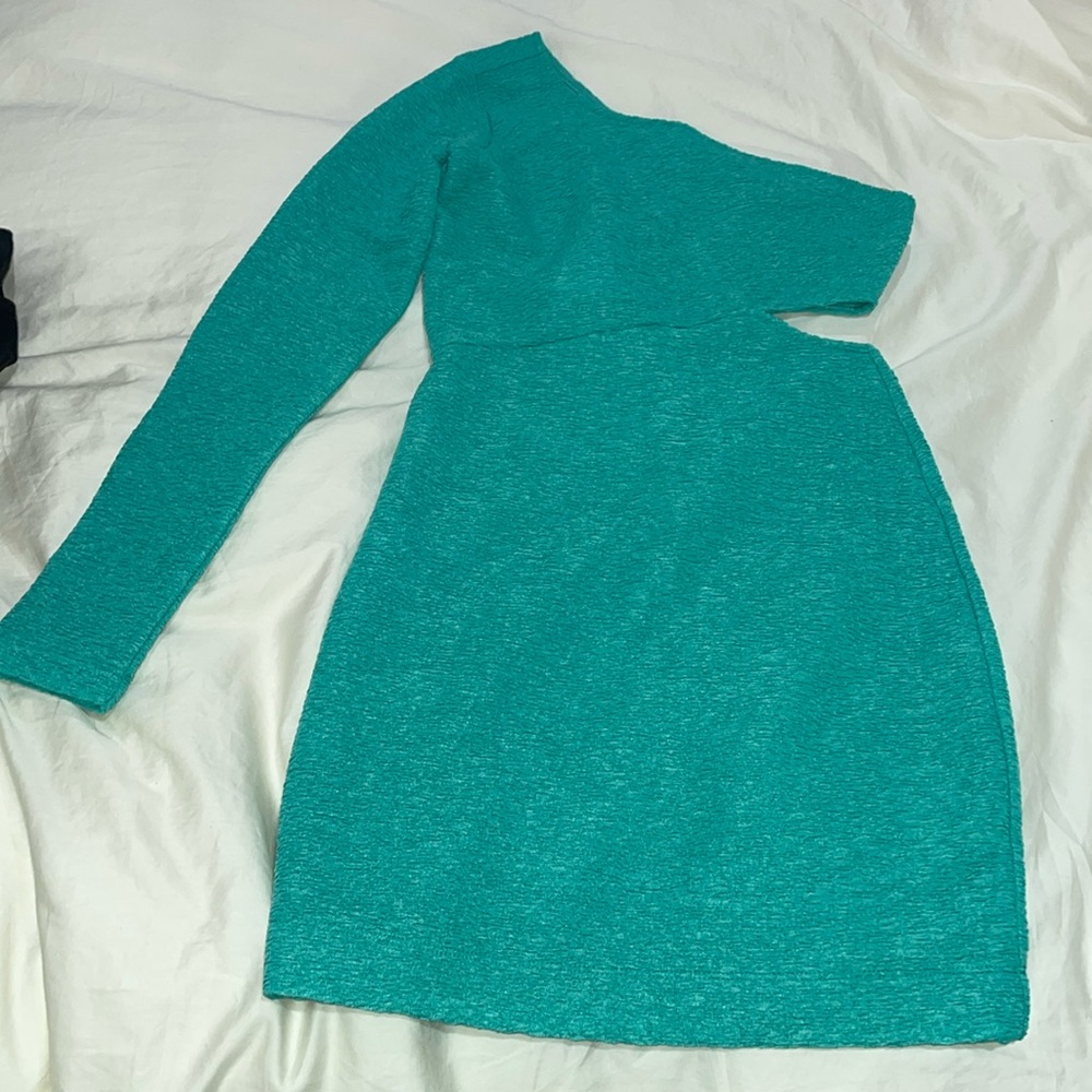 Aqua Single Sleeve Cutout Mini Dress